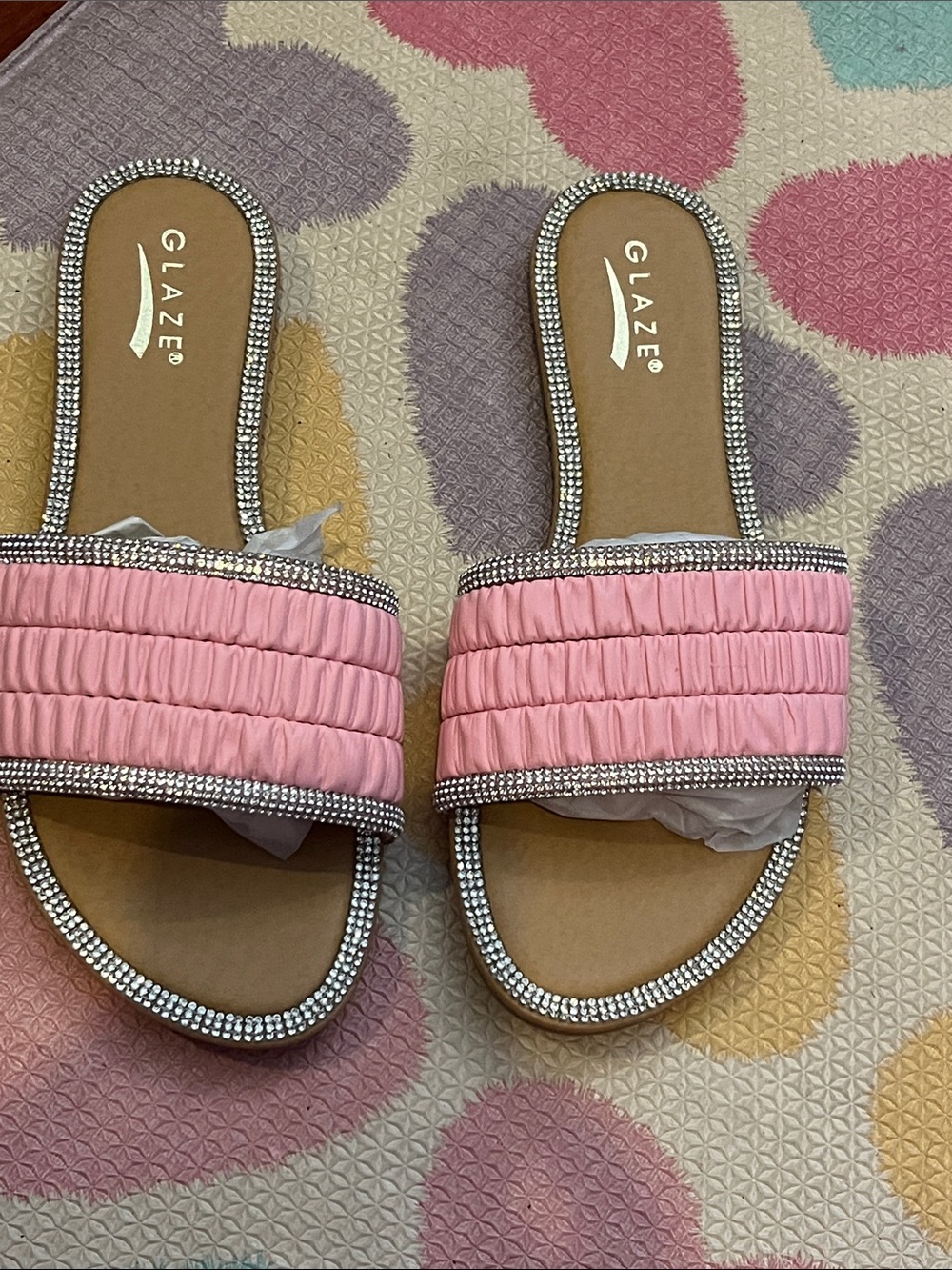 Glaze Pink Quilted Slide Sandals with Rhinestone Trim Size 9 new